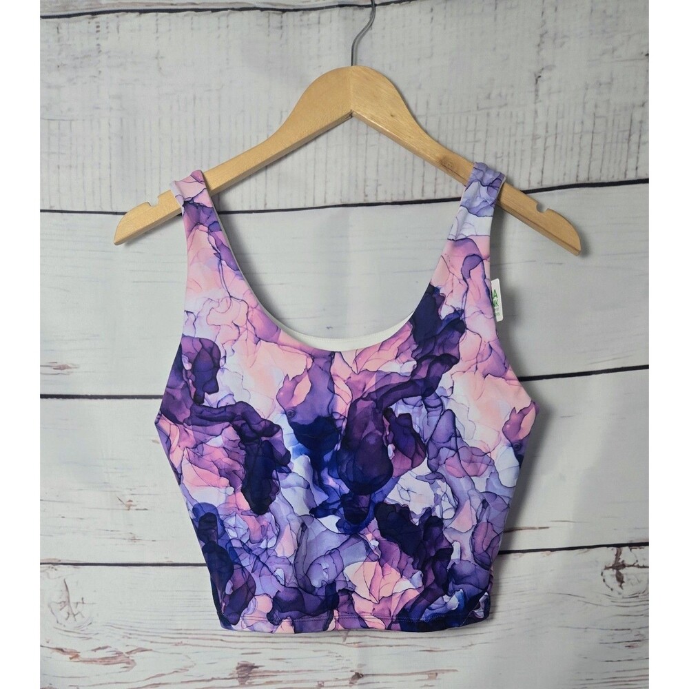 Gaiam Womens Top Medium Purple Pink Marble Bra Top Workout Yoga Activewear